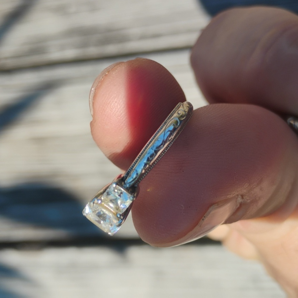 Tacori Set Of  Sterling 925 Silver Trio Princess CZ Ring And Matching Band Sz 7 - Picture 14 of 16